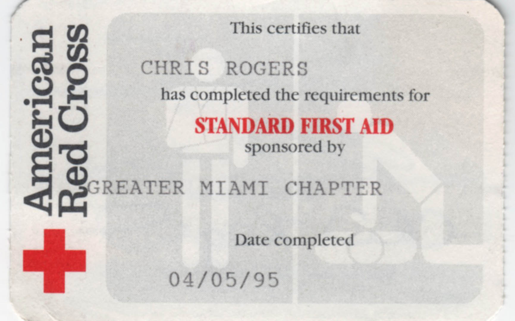 First Aid card from American Red Cross