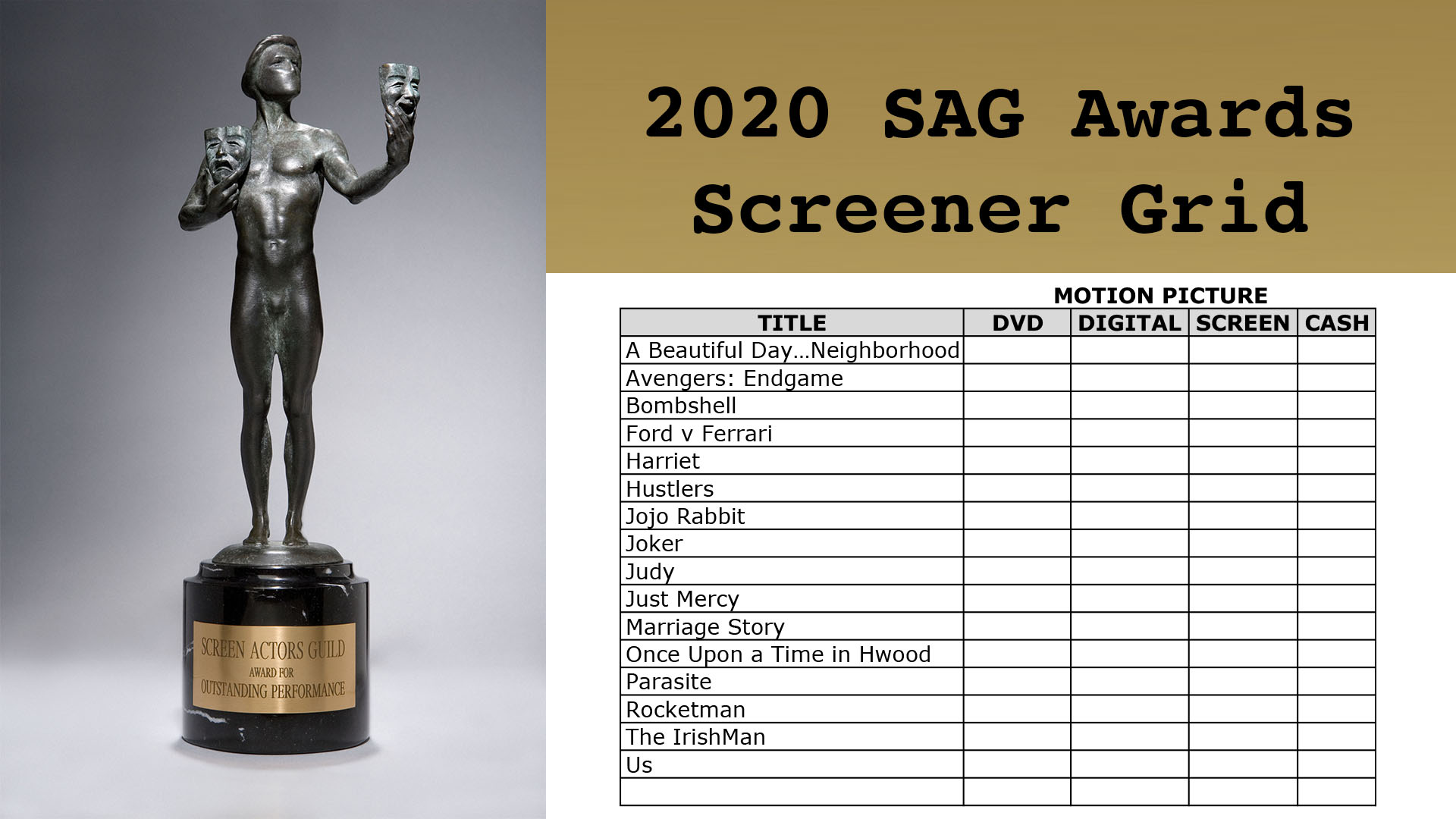 2020 SAG Awards Screener Grid Chris Rogers The Actor
