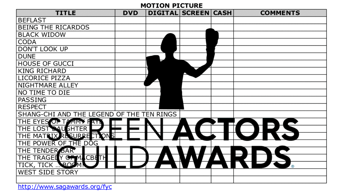 2022 SAG Awards FYC Screener Grid